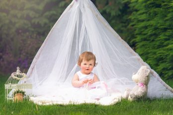 photography session in the garden with tent and baby girl, Cork photographer